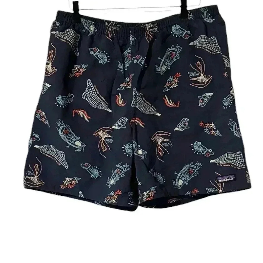 Patagonia Black Swim Trunks with Multicolor Print